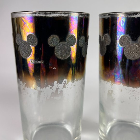 Walt Disney World Mickey Mouse Logo Silver Fade Chrome Drinking Glass Lot of 2 - Picture 9 of 16